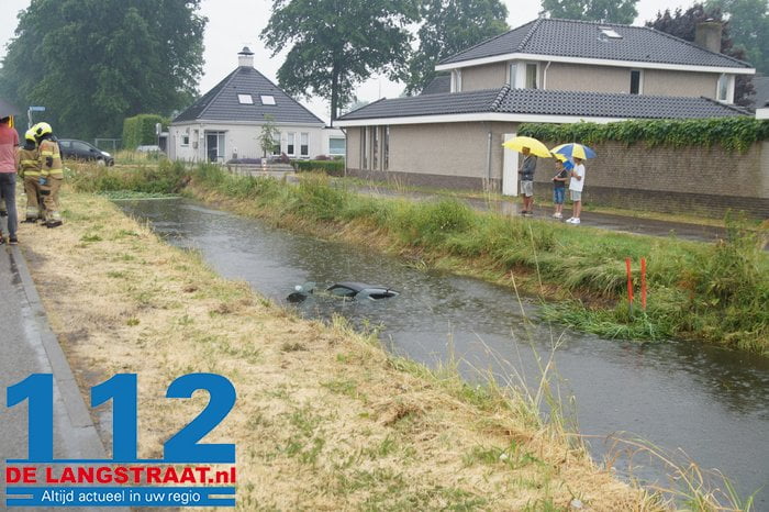 Auto belandt in water in Nieuwkuijk, bestuurder ongedeerd 1 Auto belandt in water in Nieuwkuijk, bestuurder ongedeerd 112 De Langstraat