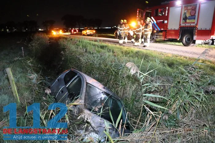 Auto belandt in sloot Elshout 4 Auto belandt in sloot Elshout 112 De Langstraat