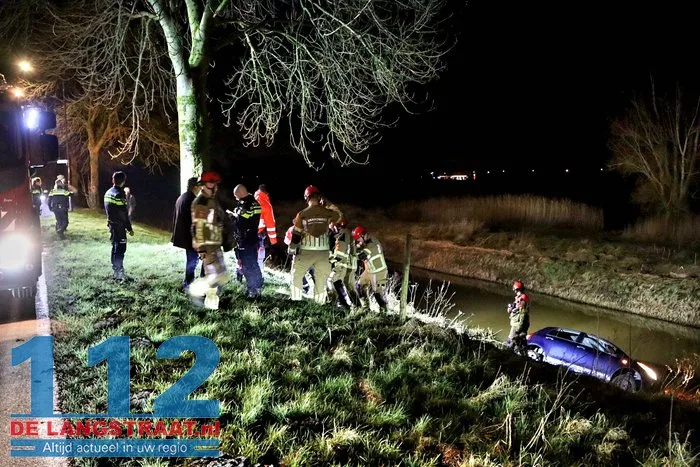 Vrouw met auto in sloot na eenzijdig ongeval op Winterdijk in Sprang-Capelle 112 De Langstraat