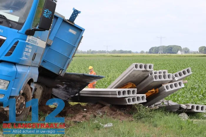 Vrachtwagen belandt in sloot Dellenweg Sprang-Capelle, weg urenlang afgesloten 19 Vrachtwagen belandt in sloot Dellenweg Sprang-Capelle, weg urenlang afgesloten 112 De Langstraat