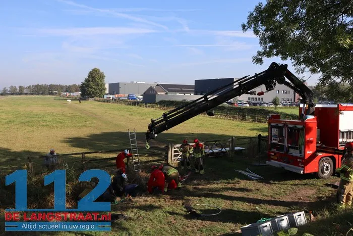 Grote brandweeractie voor paard in sloot aan Waspiksedijk Sprang-Capelle 112 De Langstraat