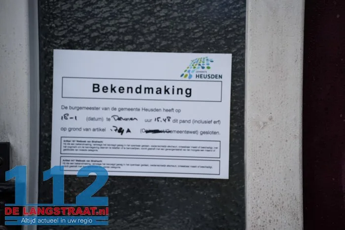 Brandbom ontploft voor woning Drunen, burgemeester sluit woning 112 De Langstraat