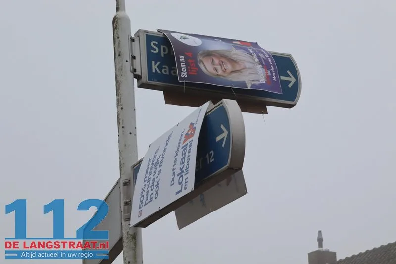 Meerdere verkiezingsborden aangetroffen aan bewegwijzeringspaal in Sprang-Capelle 112 De Langstraat