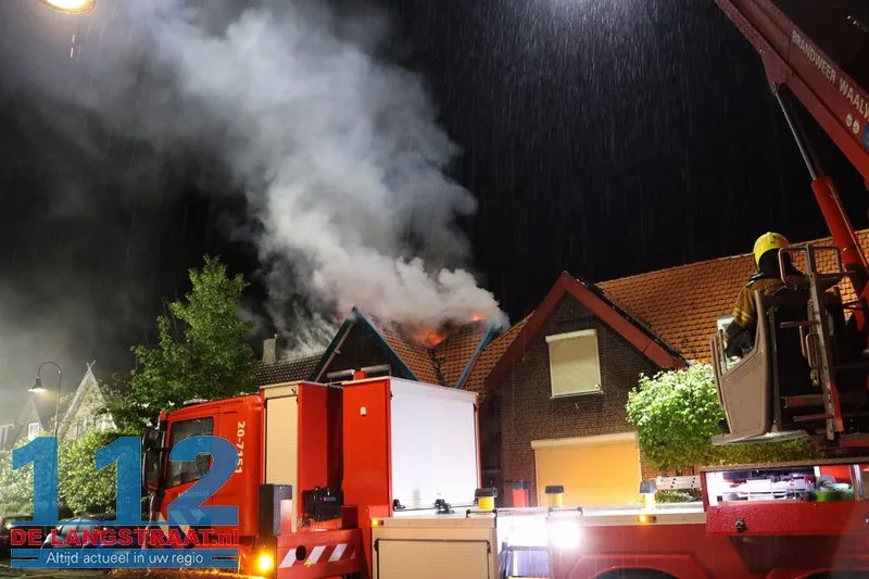 Grote ravage na blikseminslag: Wijk in Waalwijk opgeschrikt door uitslaande dakbrand 112 De Langstraat