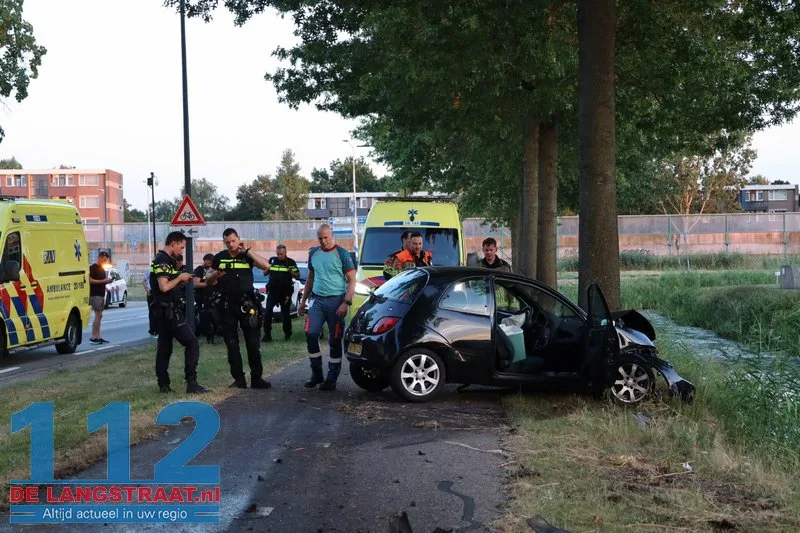 Bestuurder ramt twee bomen op Sluisweg en raakt buiten kennis: wonderbaarlijk lichtgewond Waalwijk 112 De Langstraat