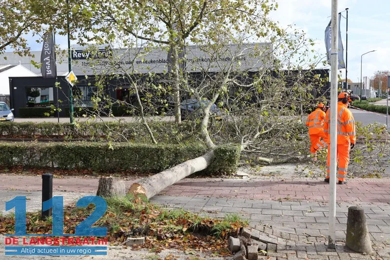 Boom dreigt om te vallen, brandweer zaagt boom om Kaatsheuvel 112 De Langstraat