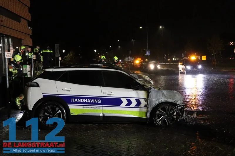 Politie onderzoekt brandstichting na verwoestende brand: Drie handhavingsauto’s uitgebrand bij gemeentehuis Waalwijk 112 De Langstraat