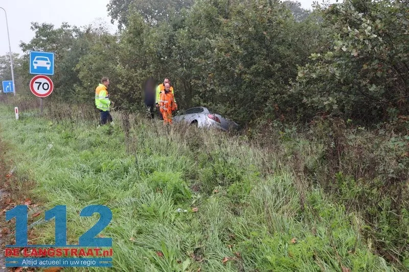 Auto raakt van de weg op oprit Europalaan naar N261 bij Kaatsheuvel 112 De Langstraat