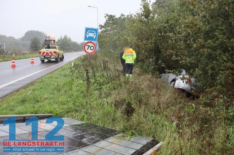 Auto raakt van de weg op oprit Europalaan naar N261 bij Kaatsheuvel 112 De Langstraat